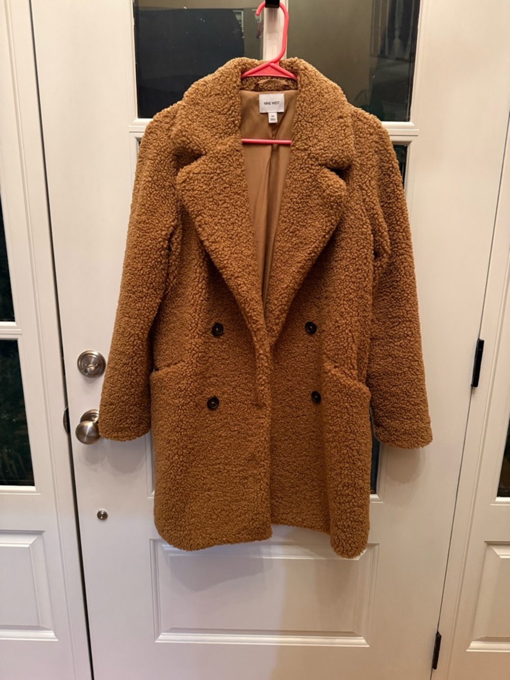 Nine West Camel Teddy Double-Breasted Coat